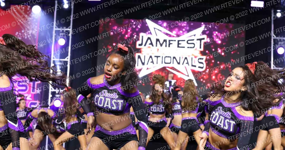 South Coast Cheer Scarlet · Jamfest Cheer Super Nationals