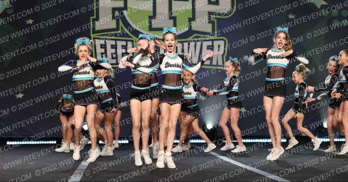 Cheer Sport Sharks - Kitchener White Cheek Sharks · Feel The Power East FIXED
