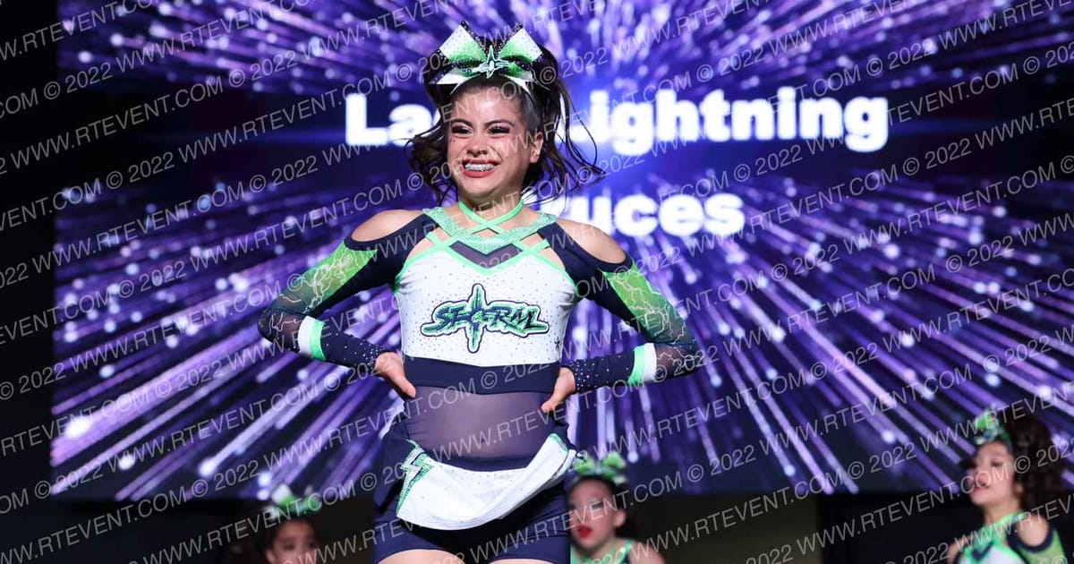 Cruces Cheer Storm Lady lightning · All Star Worlds Hall C Thursday Photo